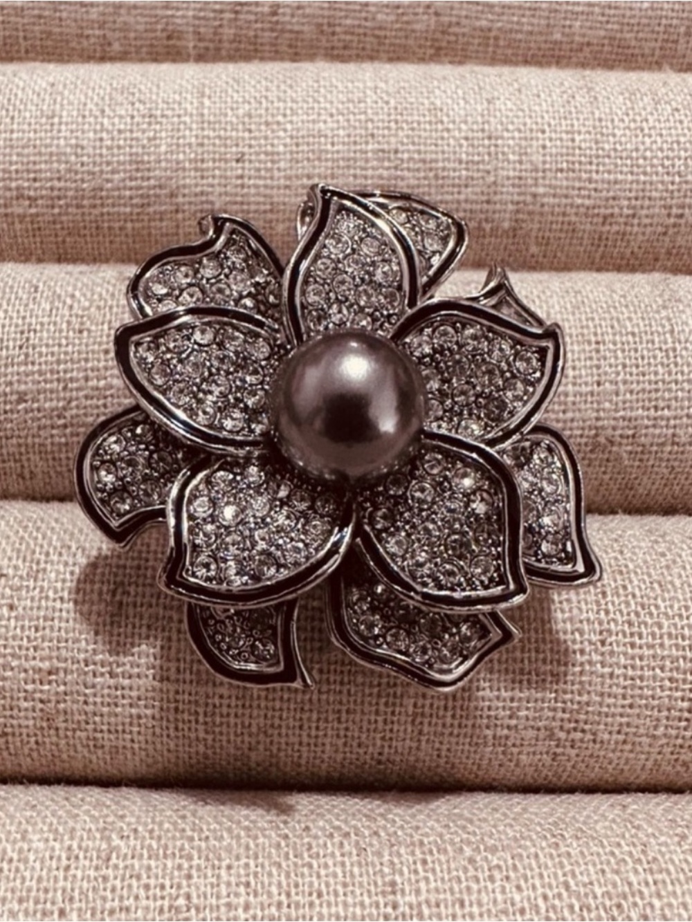 bP | Ring| Oversized Silver Floral Ring Grey Faux Pearl | Whimsgoth | Fairy Goth